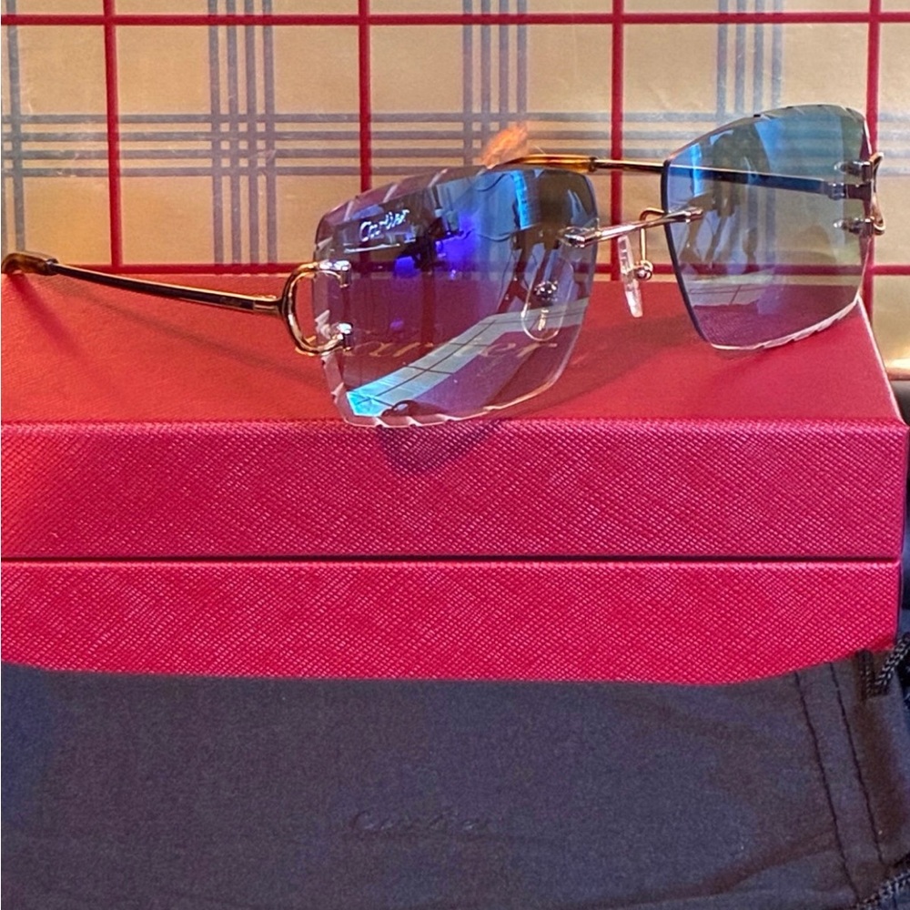 CARTIER UNISEX BIG C DIAMOND CUT RIMLESS SUNGLASSES